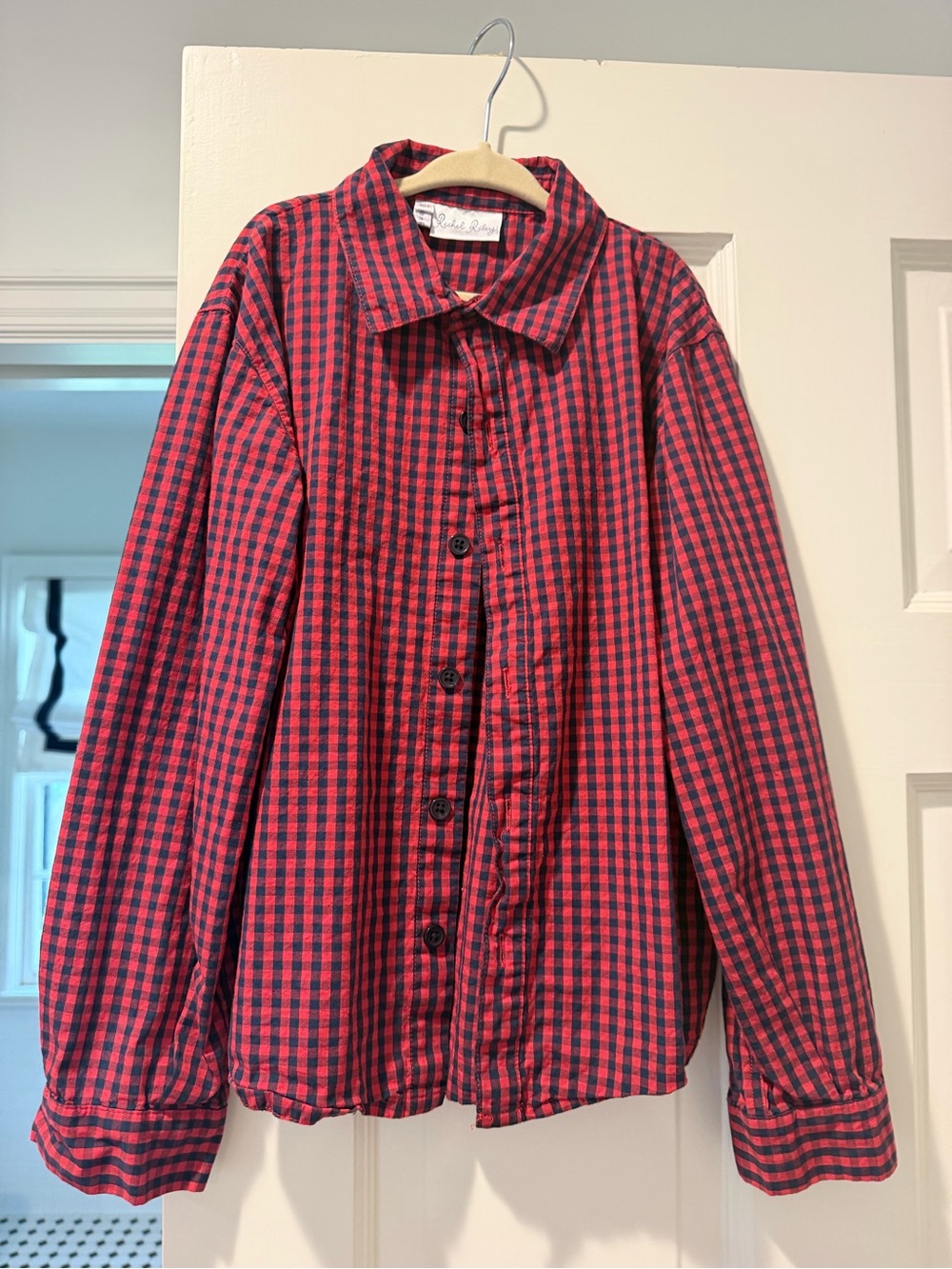 Rachel Riley Boys Size 10 Red Navy Gingham Button Down Shirt